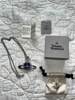 Vivienne Westwood Orb Necklace Purple Crystal Pendant Silver Tone