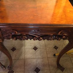 Vintage Ornate Mahogany Tables With Glass Top-pair 