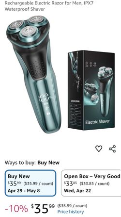 Rechargeable Electric Razor for Men, IPX7 Waterproof Shaver