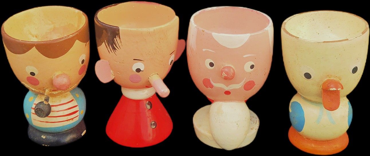 vintage hand painted wooden egg cups