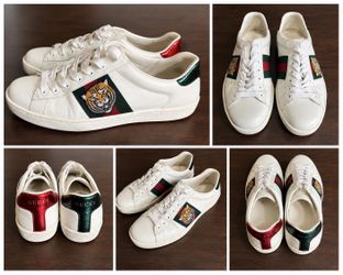 Gucci Ace Tiger Embroidered Sneakers White Leather Web Stripe Men’s Size 8.5