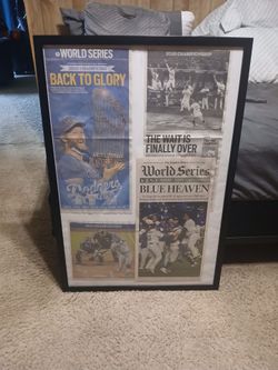 Framed LA Dodgers 2020 World Series Newspaper Clippings