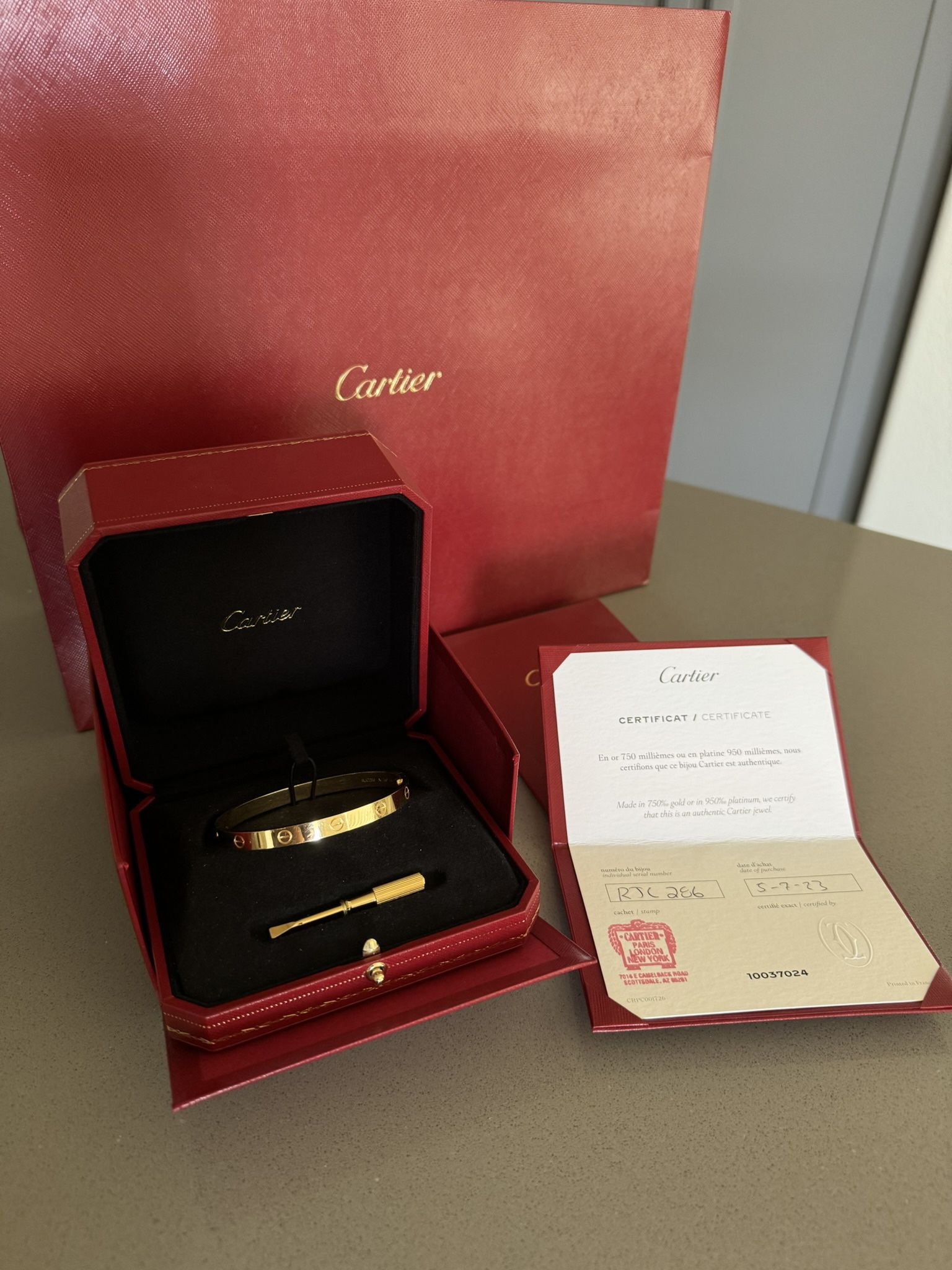Authentic Cartier Love Bracelet, Yellow Gold, Size 19 (2023)