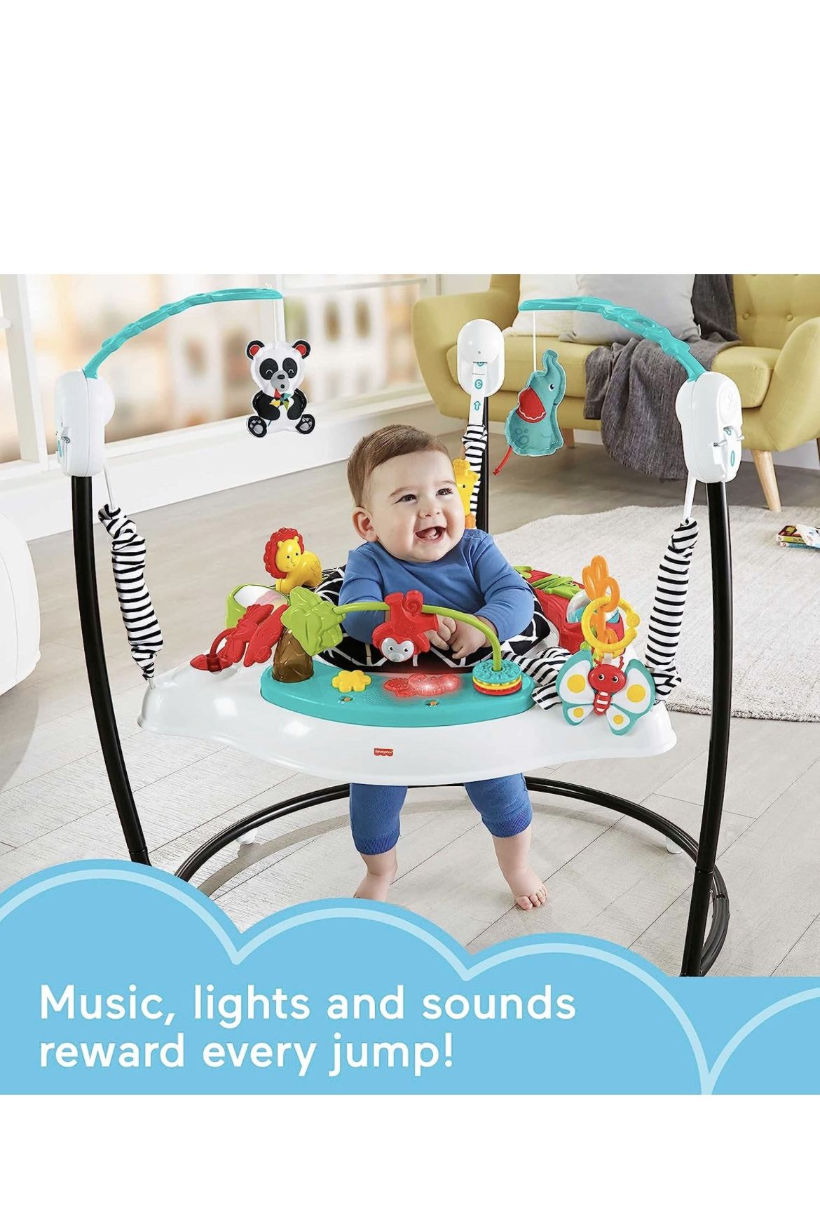 Fisher-Price Baby Bouncer Animal Wonders Jumperoo Activity Center With Music Lights Sounds And Developmental Toys