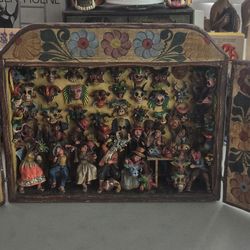 Peruvian Retablo Masks Dancing Hermanos Jimenez Quispe Folk Art 1990s