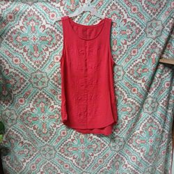 Lucky Brand Red Embroidered Tank Top, Size S