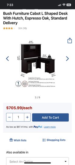 L Shaped Desk With Hutch And Four Drawer Cabinet - Espresso Oak,