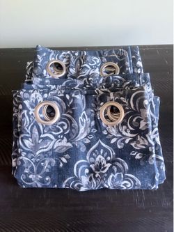 Blue and White Damask Grommet Curtains