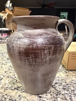 Vintage Rustic Terracotta Hand Painted Jug Vase Farmhouse Decor