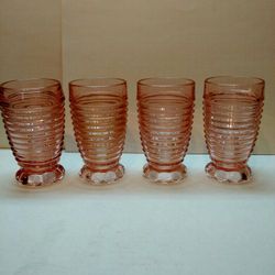 Anchor Hocking 4 Manhattan Pink Depression 10oz Tumblers