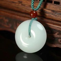 Natural white jade year by year fish pendant sweater chain real jade jade pendant jade pendant men’s and women‘s necklace couple