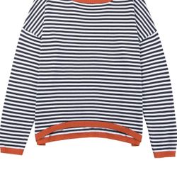 Striped Black White with Red Trim Sweater Shirt Top 100% Cotton 