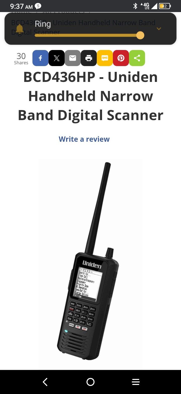 Uniden BCD436HD Handheld Narrow Band Digital Scanner