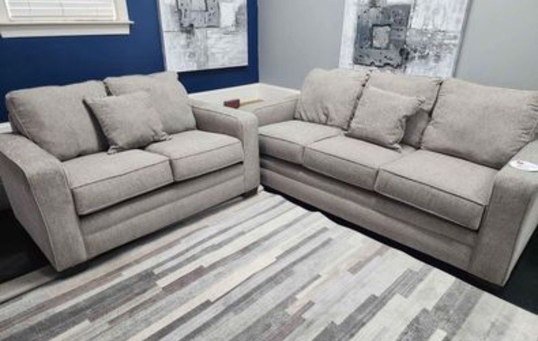 Floor model Lane Furniture Copeland Putty Sofa & Loveseat Set (Matching chair & ottoman also avail.)