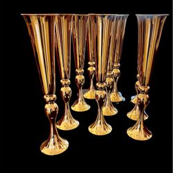 Tall Gold Trumpet Vases 