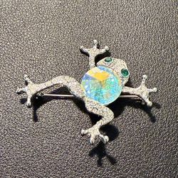 Czech Vintage 1980s Rhinestone Sparkly Frog Pin Brooch