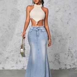 Denim Mermaid Maxi Skirt 
