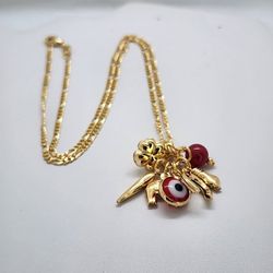 Brand New Brazilian 18k Gold Filled Red Evil Eye Charms Necklace 