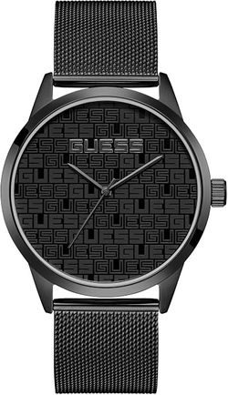 GUESS Men's 44mm Watch - Black Steel Mesh Strap Black Dial and Case