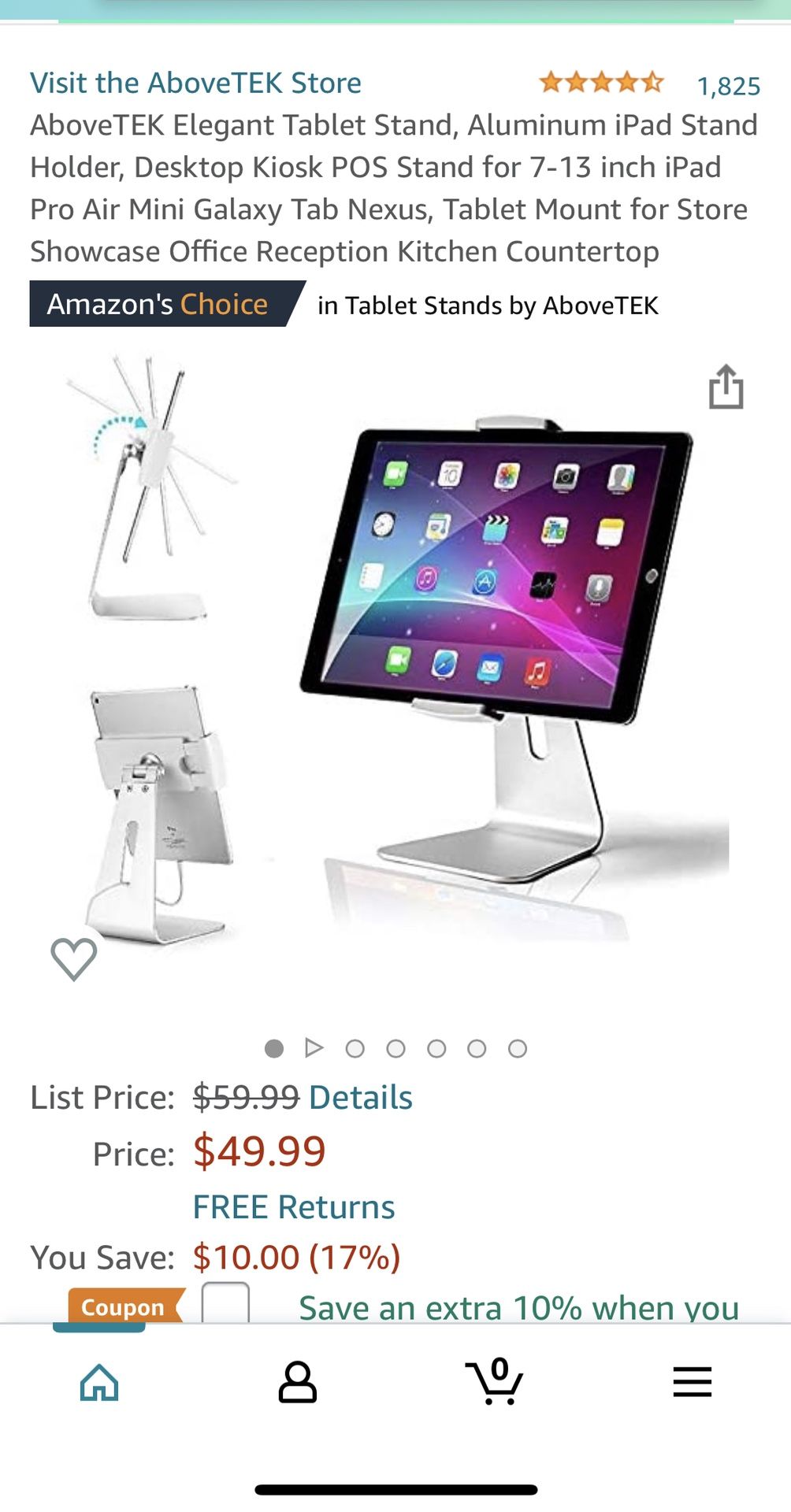 AboveTEK Elegant Tablet Stand, Aluminum iPad Stand Holder, Desktop Kiosk POS Stand for 7-13 inch iPad