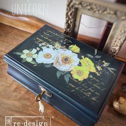 Green Floral Refinished Jewelry Box