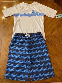 New with Tags Swimfix 2 Piece Boys Rash Guard Swim Set - Wave Design - Size 18 - UPF 50+