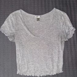 Gray V-Neck Ruffle Cut