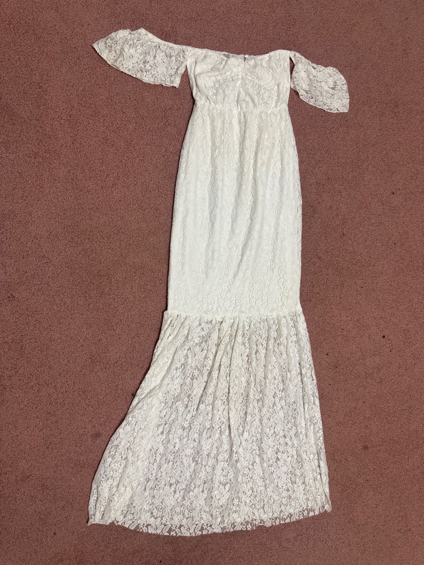 New small white lace stretchy mermaid dress maternity photo gown Victorian long