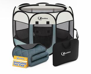 Dog Cat Playpen Tent Crate Cage with Washable Pee Pad, Small Grey（new)