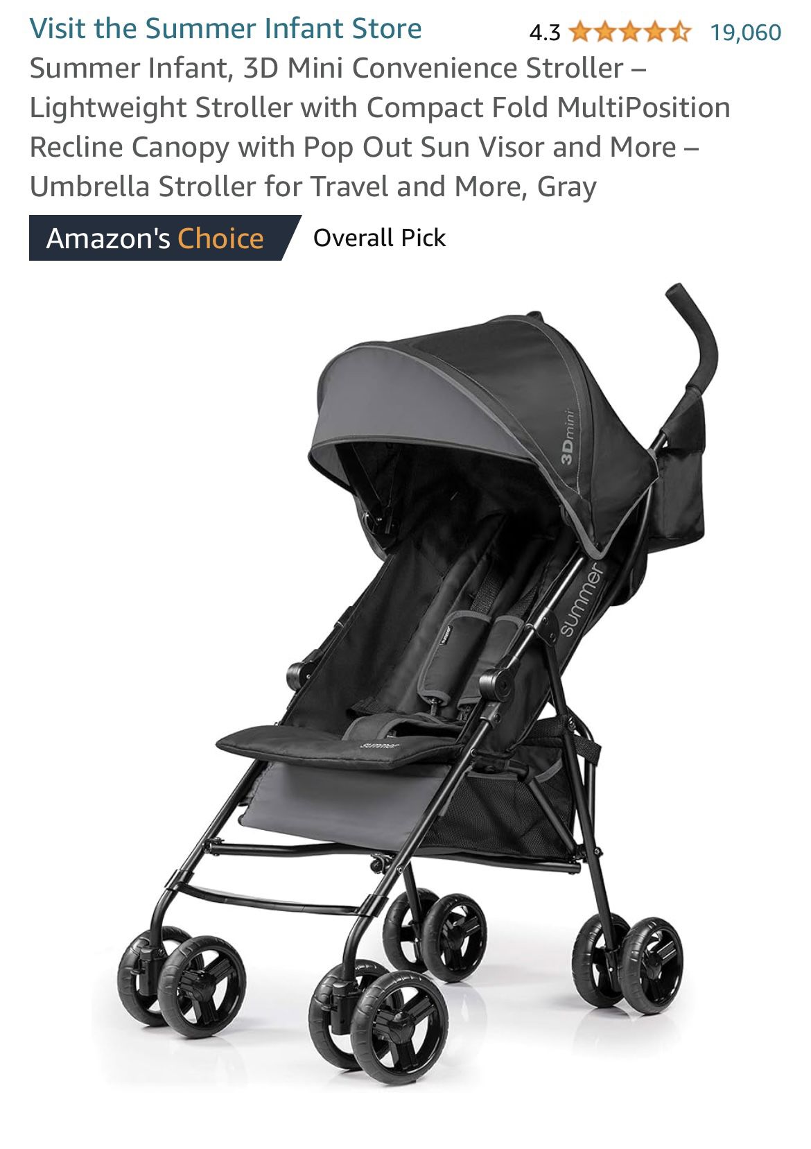NEW  Summer Infant, 3D Mini Convenience Stroller
