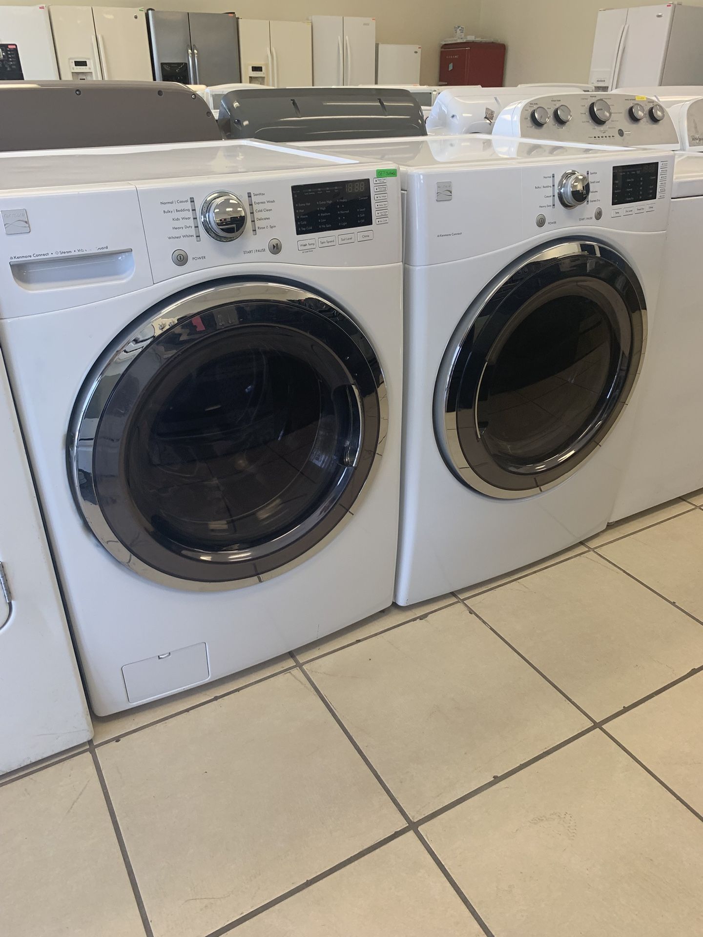 KENMORE SET FRONT LOAD WASHER AND DRYER WHITE
