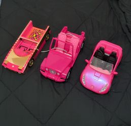 Bundle of 3 Pink Barbie Toy Cars