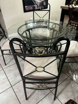 Wrought-Iron Glass Top Table With 4 Chairs
