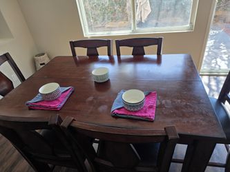 Counter height kitchen table w/ butterfly leaf & 8 counter height chairs