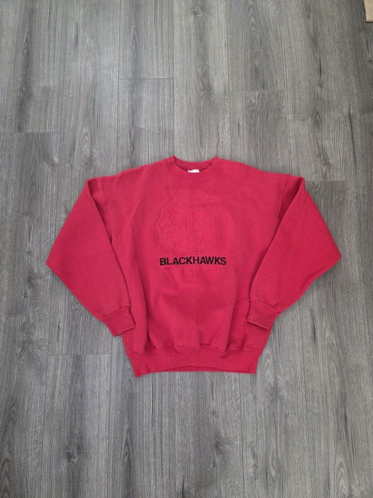 Vintage Chicago Blackhawks Embossed Print Logo Mens Size Large 