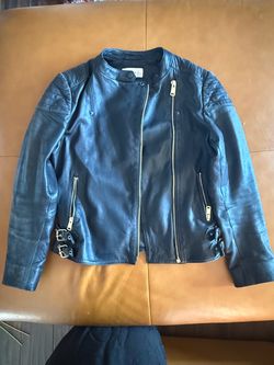Black Leather Moto Jacket with Gold Hardware