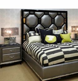 19137-88 Aico Furniture After Eight King Upholstered Platform Frame - Black Onyx