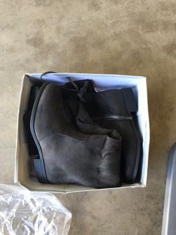 Grey knee high suede boots