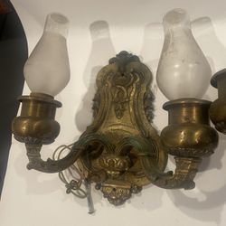 VINTAGE BRASS PAIR WALL SCONES