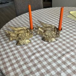 Antique Flying Angels Brass Candle Holder 