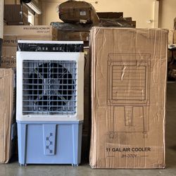 Brand new! 3500 CFM Swamp Cooler with 11 Gallon Remote, Portable Water Cooling Fan with Scroll Casters, 3 Speed Cooling Fan, 4 Ice Packs for office Ga