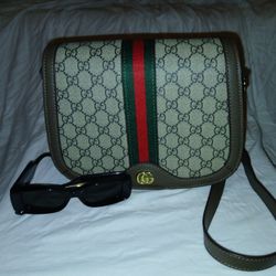 GG Supreme Monogram Web Small Ophidia Flap Messenger Bag Brown