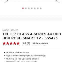 TCL 55 Class 4-class 4k UHD HDR ROKU SMART  TV