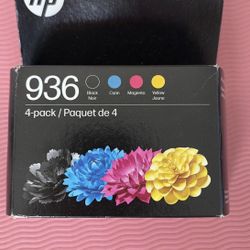 HP 936 Black/Cyan/Magenta/Yellow Standard Yield Ink Cartridges, 4/Pack.  New.  Unopened and June 2027 expiration date. Brand New 
