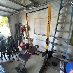 Weight rack, Weights, Bar, Chair, And Extras