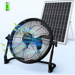 New! 14" Portable Battery Operated Solar Fan, Rechargeable Floor Fan, Hi-Velocity Cordless Camping Fan, USB Phone Charge, Quiet, Wireless, For Travel 