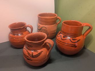 Authentic Lead Free Mexican Jarritos de Barro Pottery Set of 4