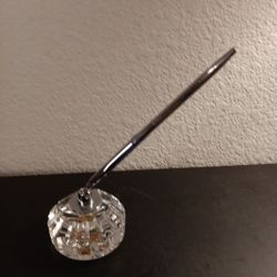 GORGEOUS Cristal D Arques France 3" Cut Crystal Paperweight w/ Chrome Pen Holder

