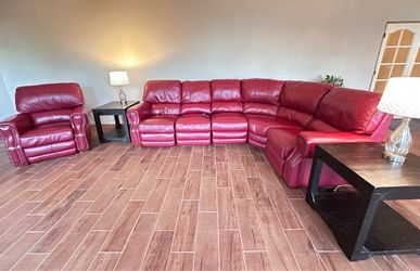 Palatial Furniture Genuine Leather Power Reclining Sectional + Matching Power Recliner