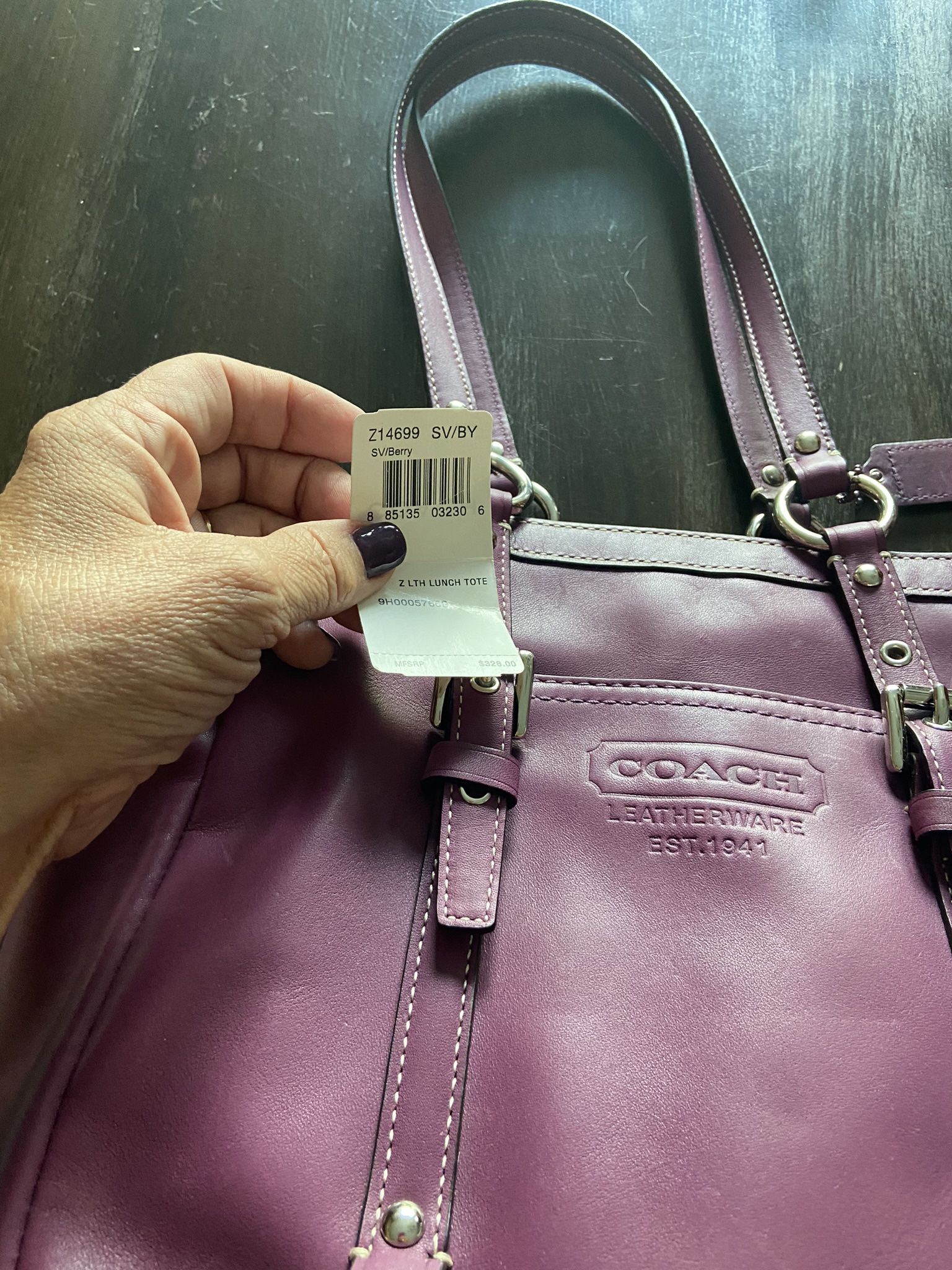 coach purple leather shoulder bag tote